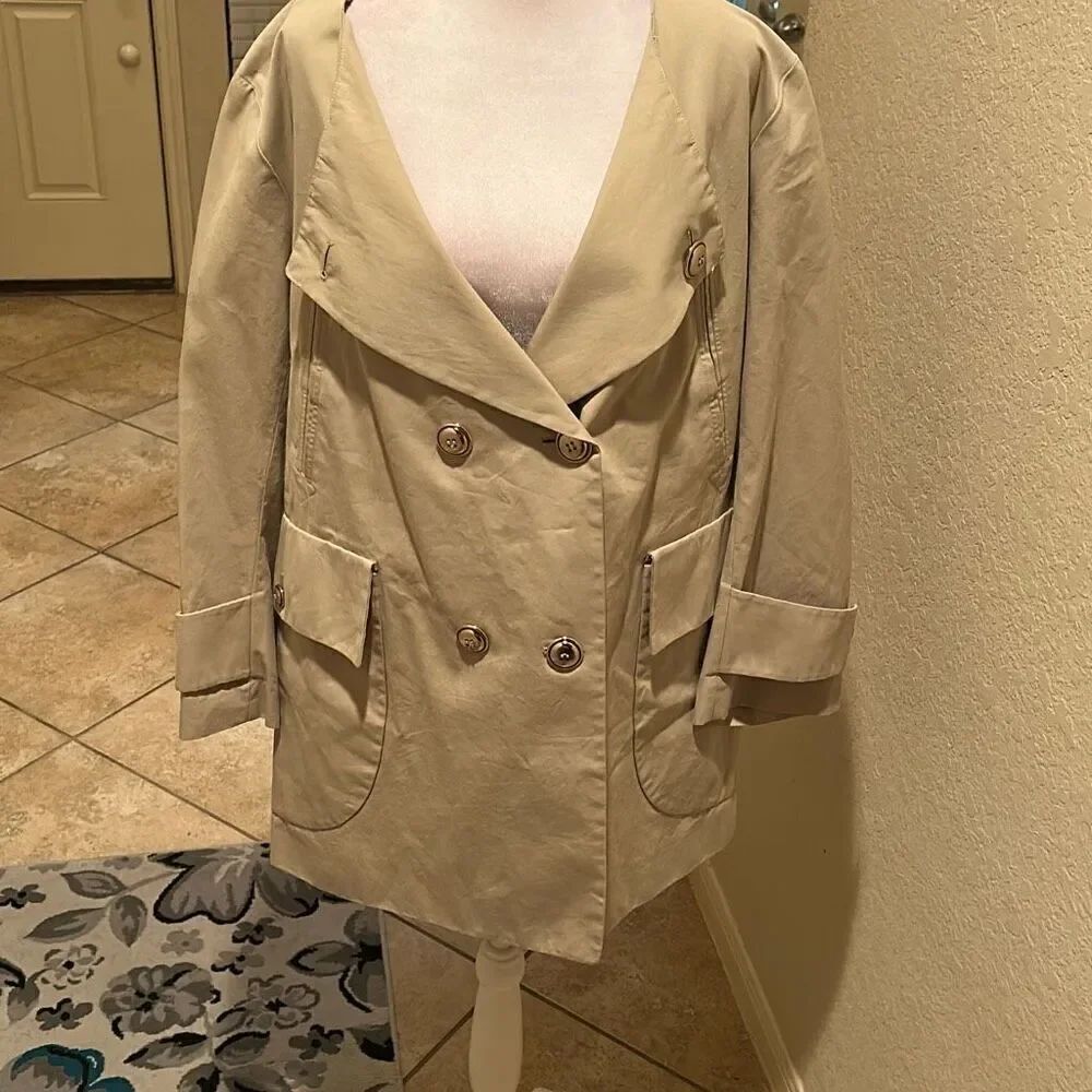 Yves Saint Laurent Women's 34 Cotton Trench Coat Beige Tan Fields Jacket Neutral